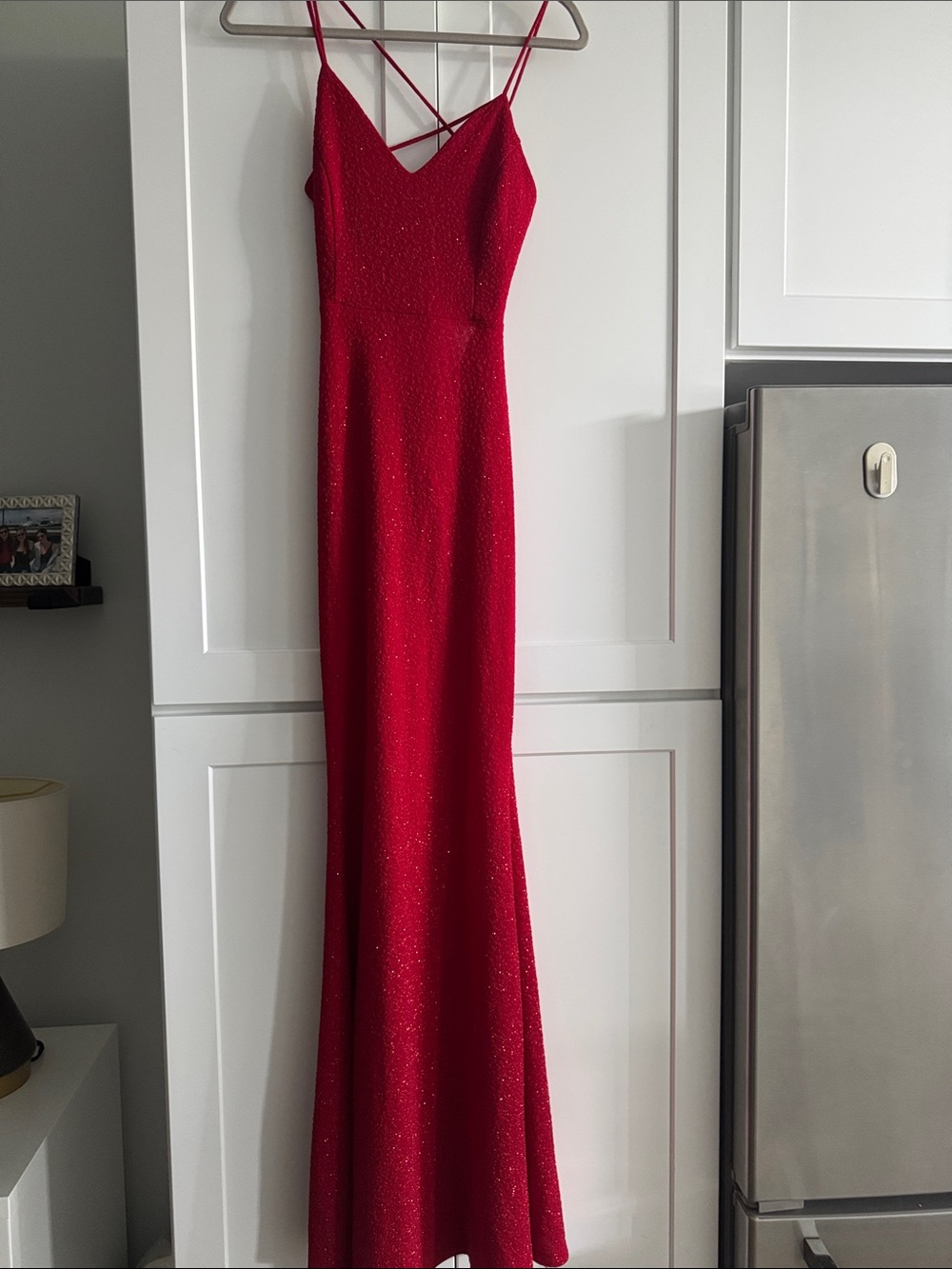 Windsor Red Sparkle Spaghetti-Strap Stretchy Prom Wedding Guest Event Dress